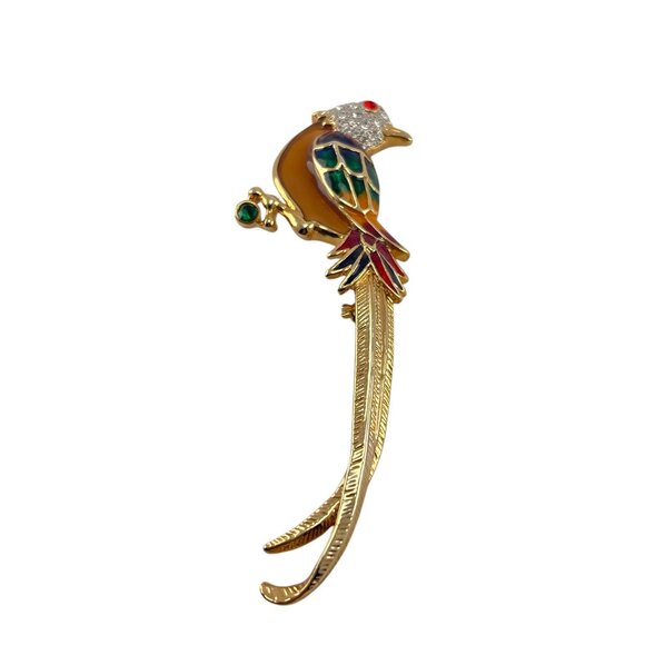 Premier Design Plique A Jour Enamel Rhinestone Parrot Pin Brooch - Picture 9 of 10